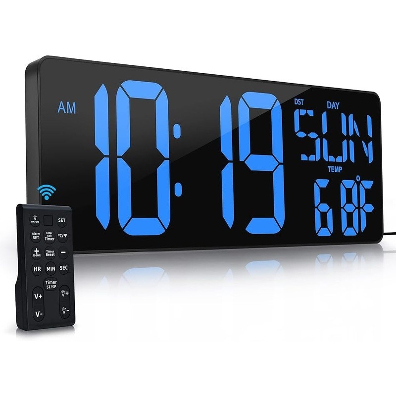 Extra Large LED Digital Wall Clock Auto Dimming Snooze Timer Remote Control