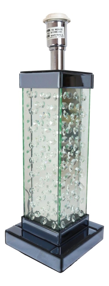 Modern Chic Glam Beveled Floating Crystals Glass Rectangular Table Lamp W/ Shade