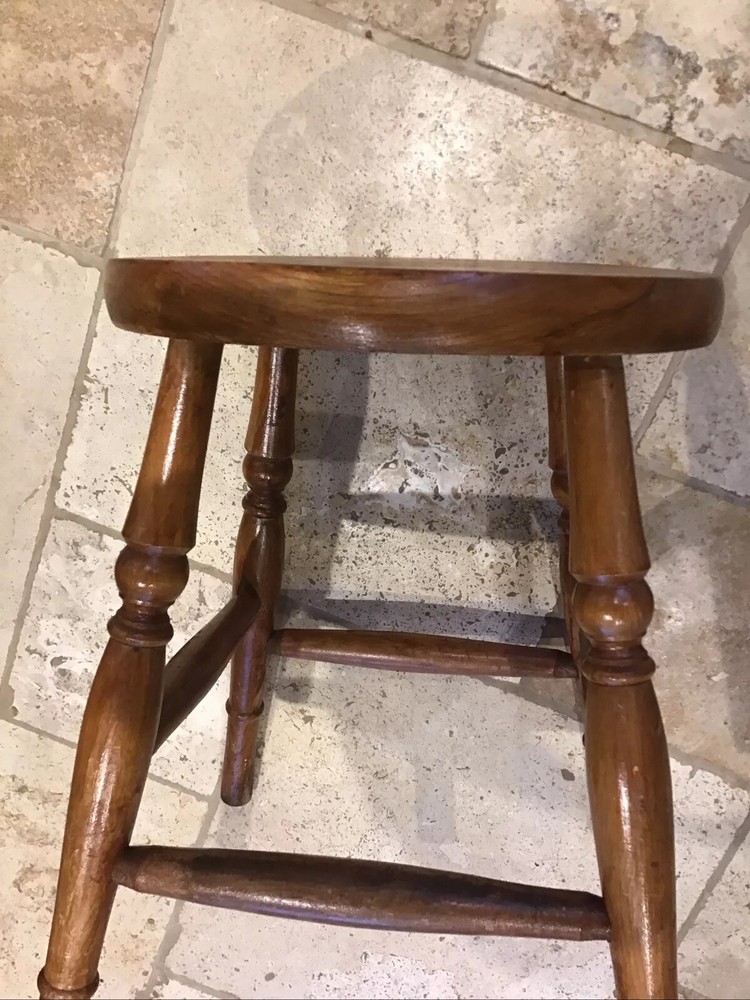 Antique Country Ash & Elm Stool Rustic Raw Solid Wood