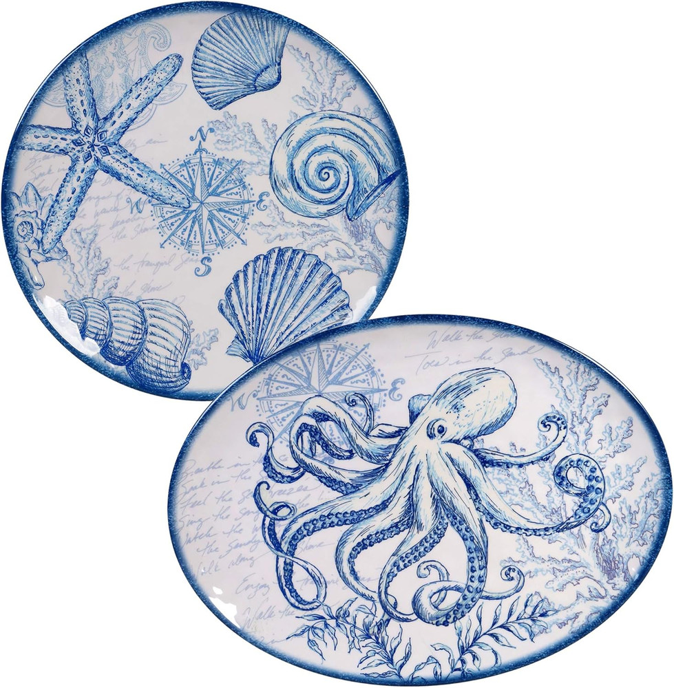 Oceanic 2 Piece Melamine Platter Set, Multi Colored, Large