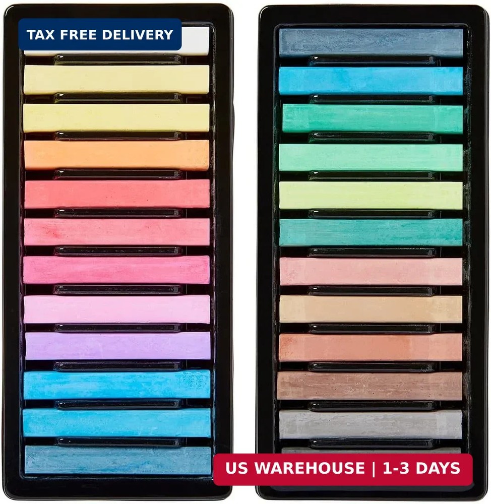 KINGART Pastels Studio Colored Square Chalk 24 Piece, (175-24)