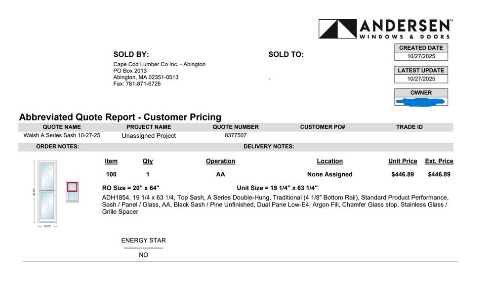 Andersen A-Series top sash double hung window
