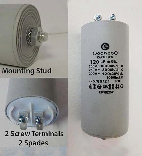 CBB60 120uF 250 Volt Start/Run Capacitor with Mounting Stud
