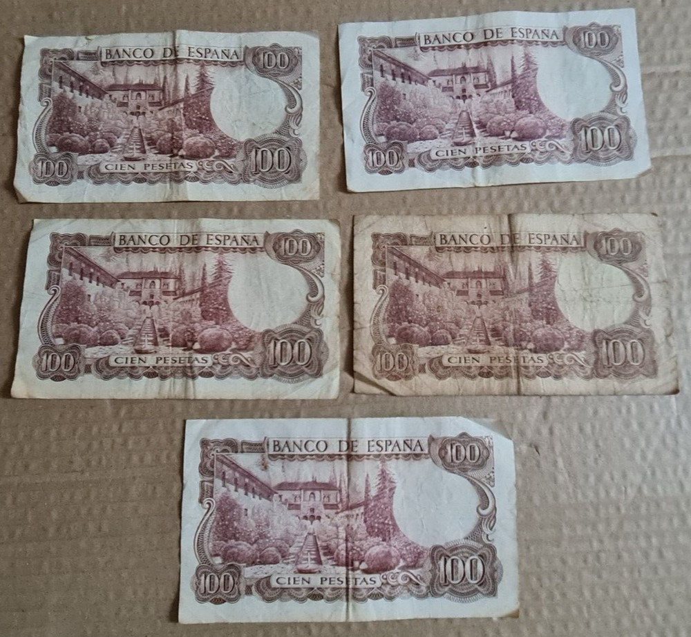 5 x 100 Pesetas Notes 1970 - All Circulated