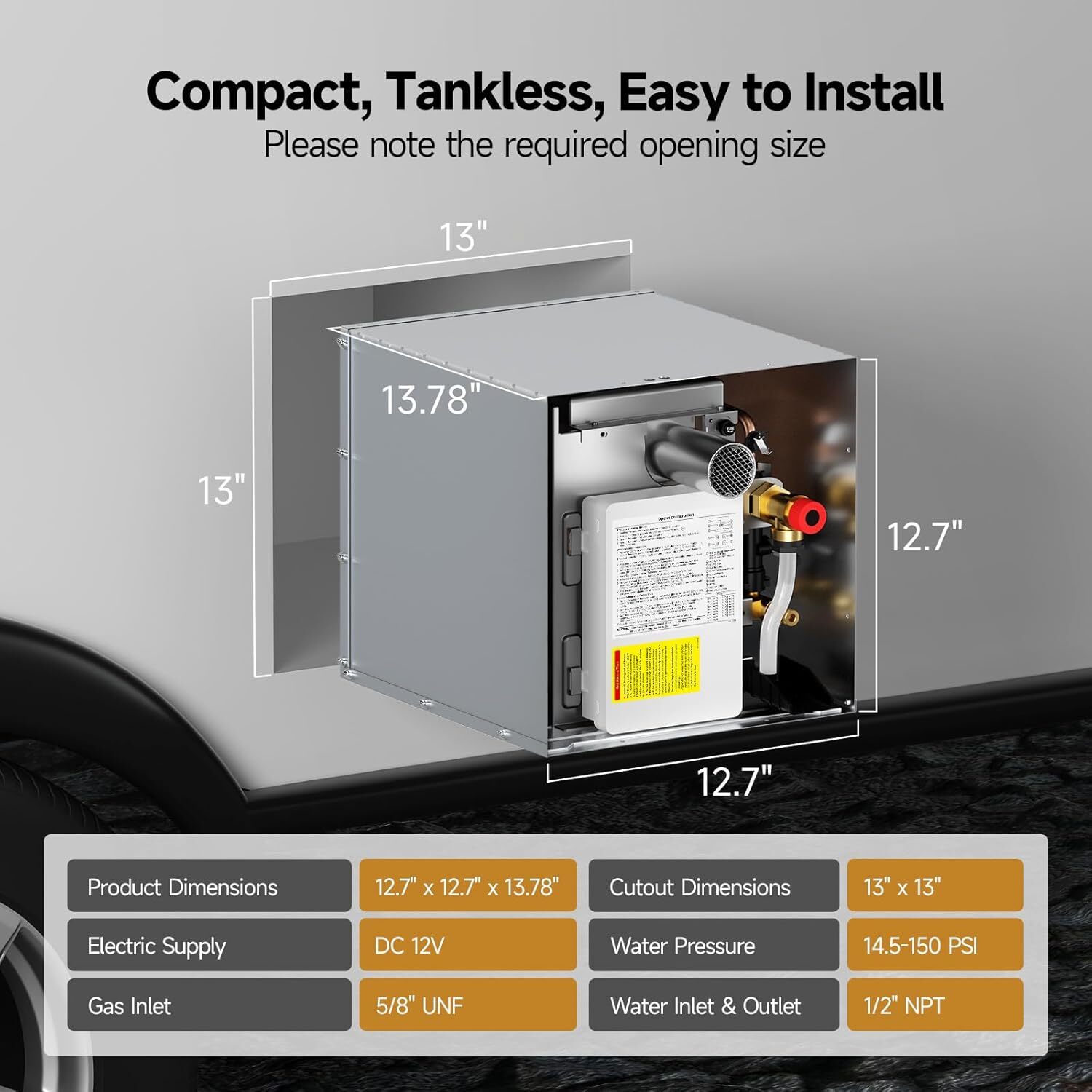 65,000 BTU RV Tankless Water Heater W/0 Door Camper Water Heater Wired Control