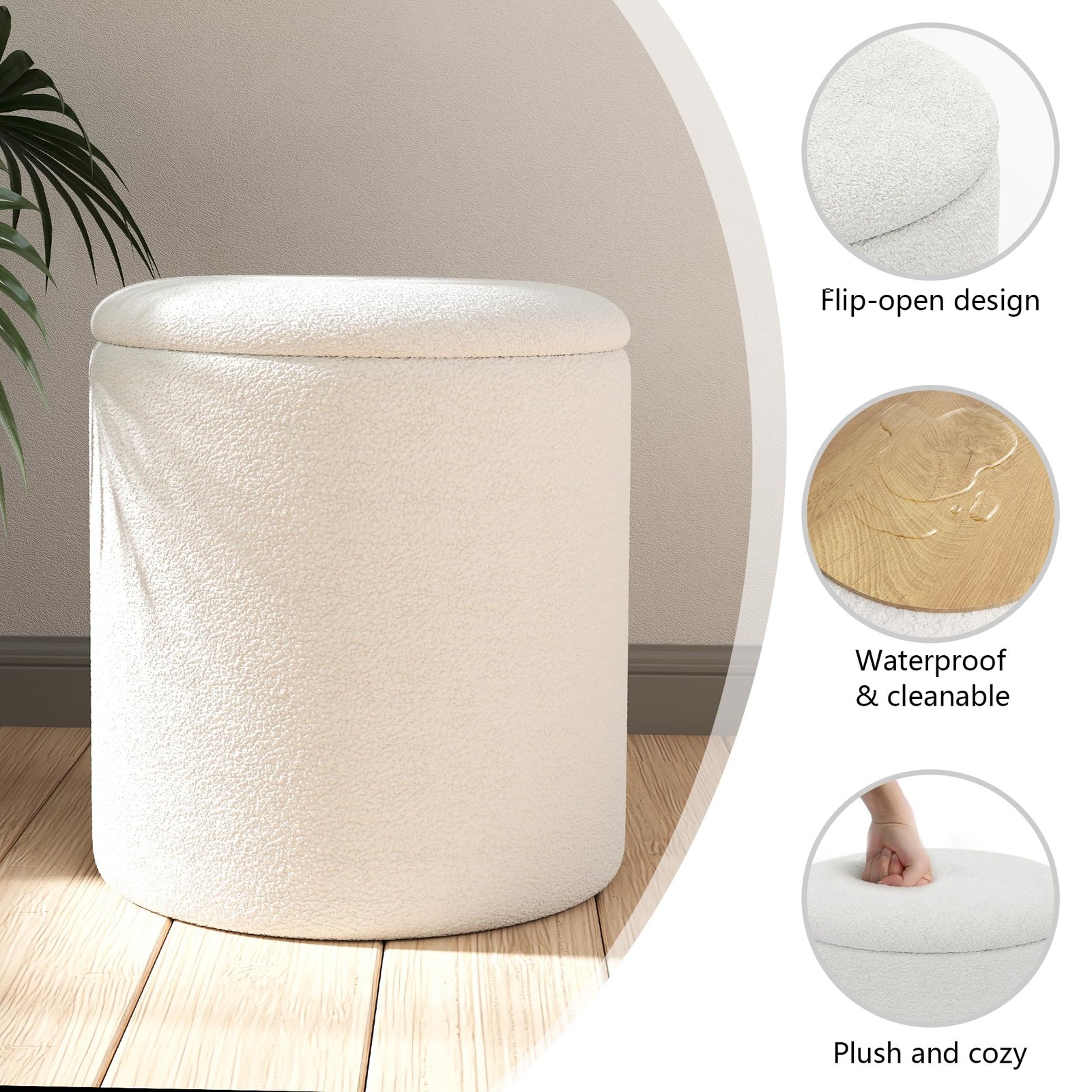Ottoman Poufs with Storage,Soft Upholstered Vanity Stool,Multifunctional Otto...