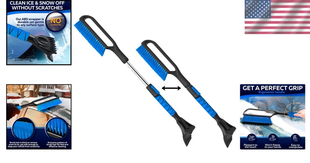 Extendable Ice Scraper for Windshield with Detachable Brush - Ergonomic Design