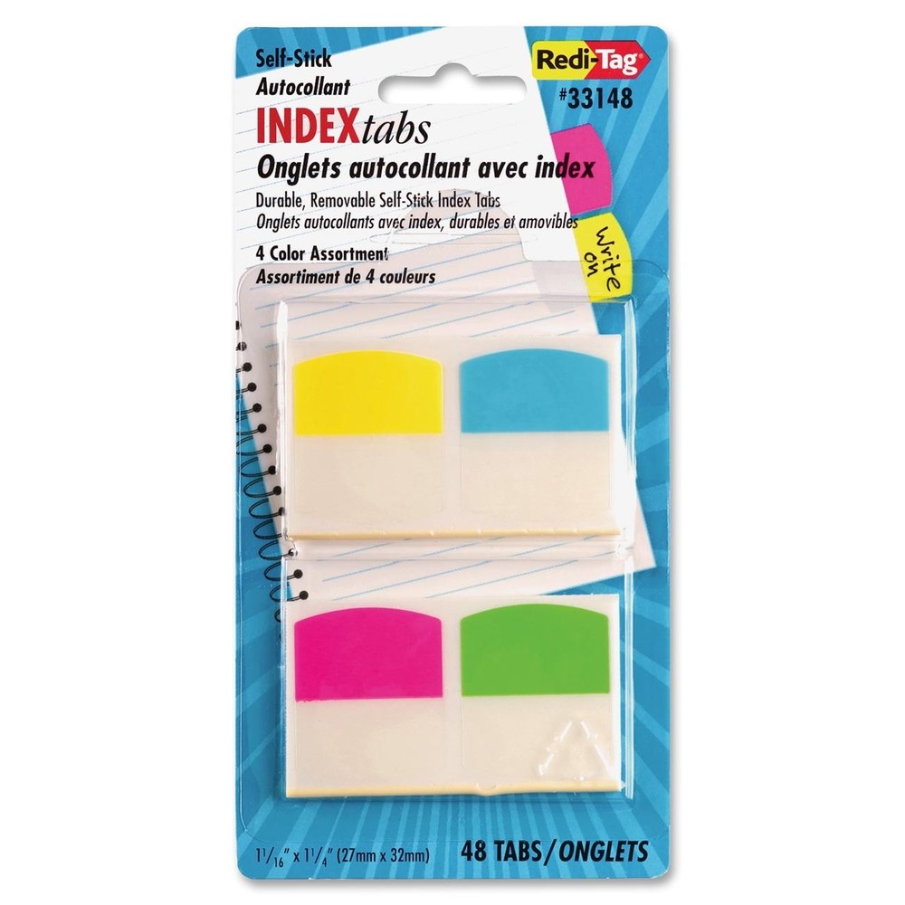 Redi-Tag RTG33148 Removable Index Tabs Assorted 48 Pack