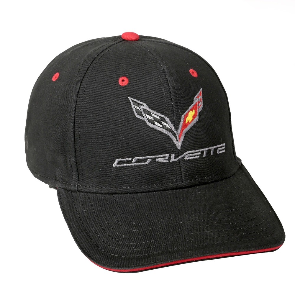 2014-2019 C7 Corvette Black Red Trim Structured Hat Logo Script Licensed