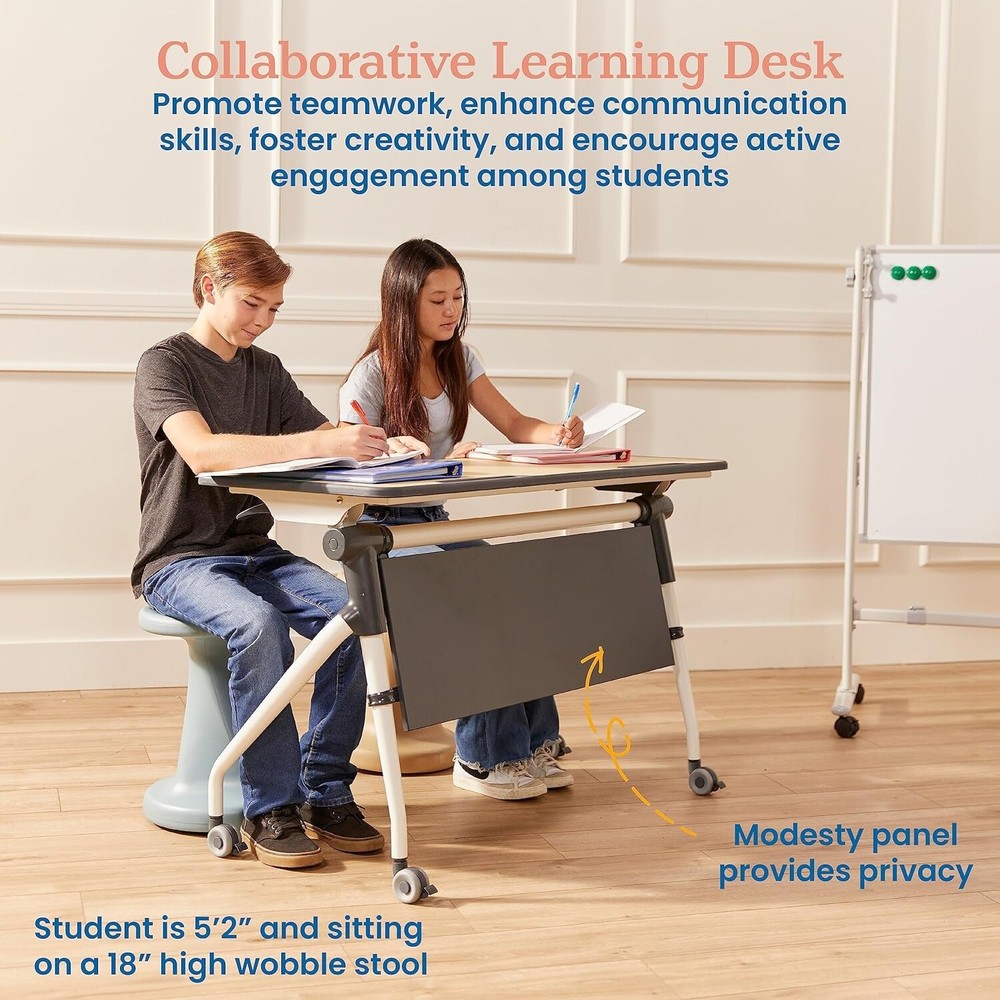 ECR4Kids Double Nesting Mobile Desk, Portable Table, Maple/Grey