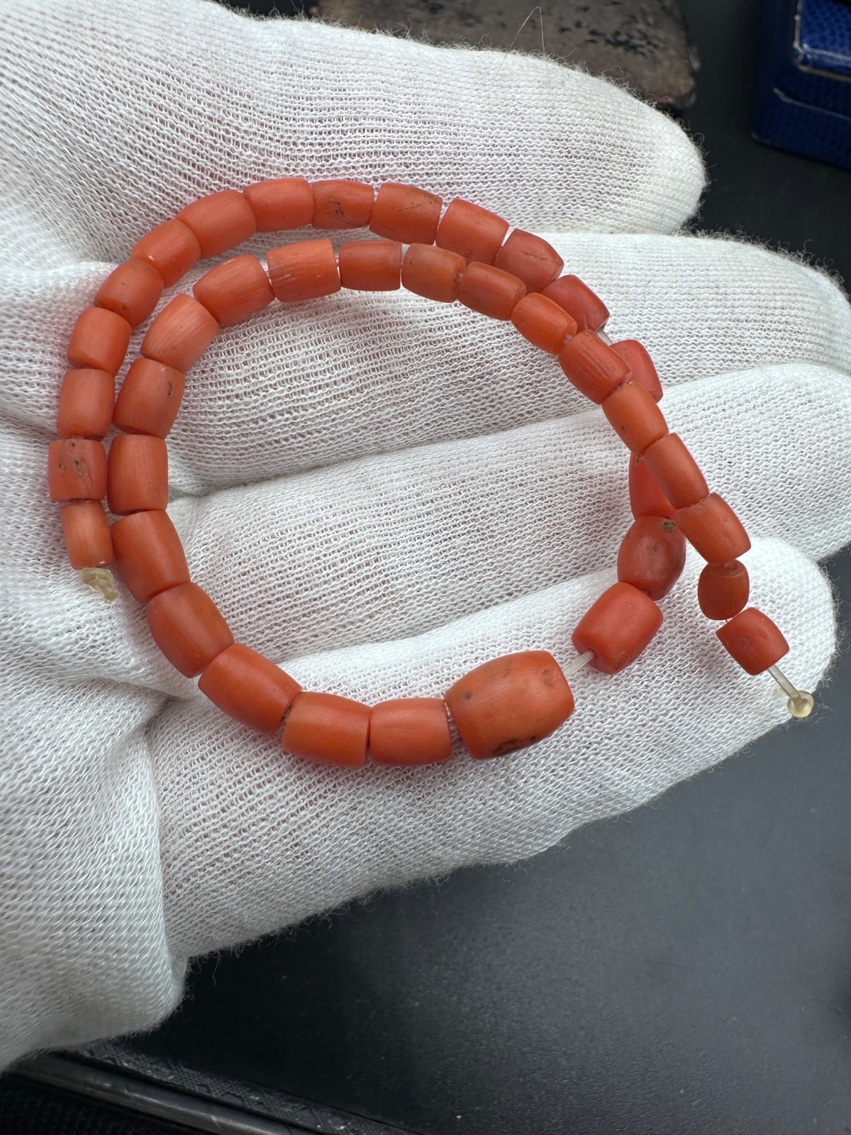 UNDYED Antique BEAD CORAL salmon VTG Mediterranean TIBETAN Japan Mala dZi Chung