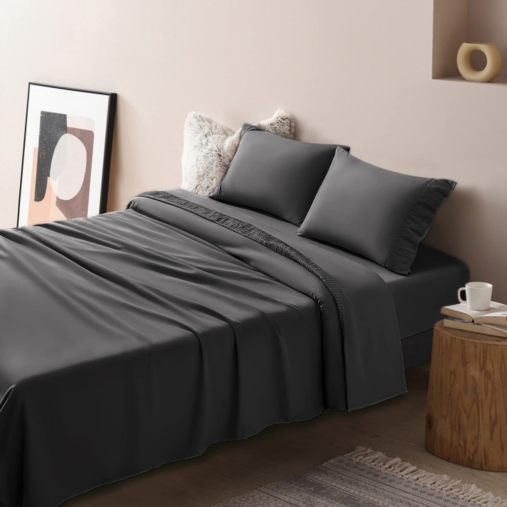 Bedding Bed Sheets Set - 1800 Thread Count Soft Sheets, Cooling Microfiber Be...