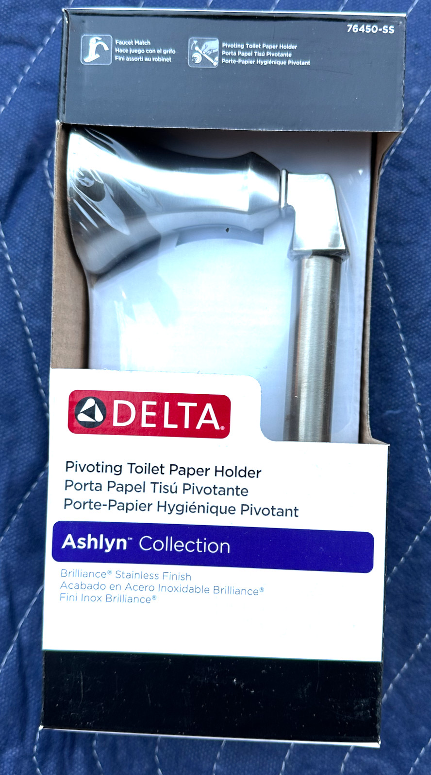New Delta Ashlyn Pivoting Toilet Paper Holder Brilliance Stainless 76450-SS