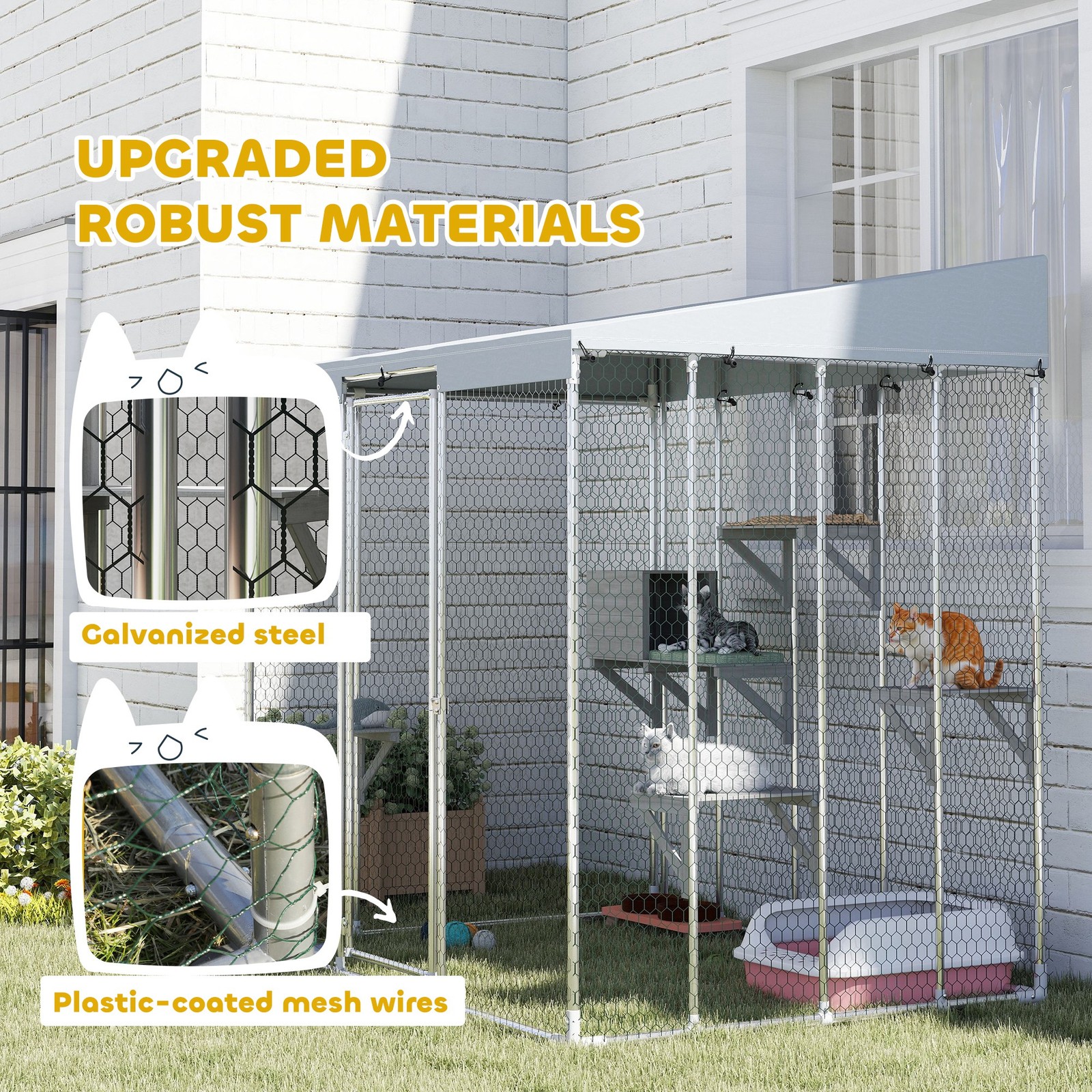 PawHut 79" Large Catio, Galvanized Steel Outdoor Cat Enclosure with Canopy