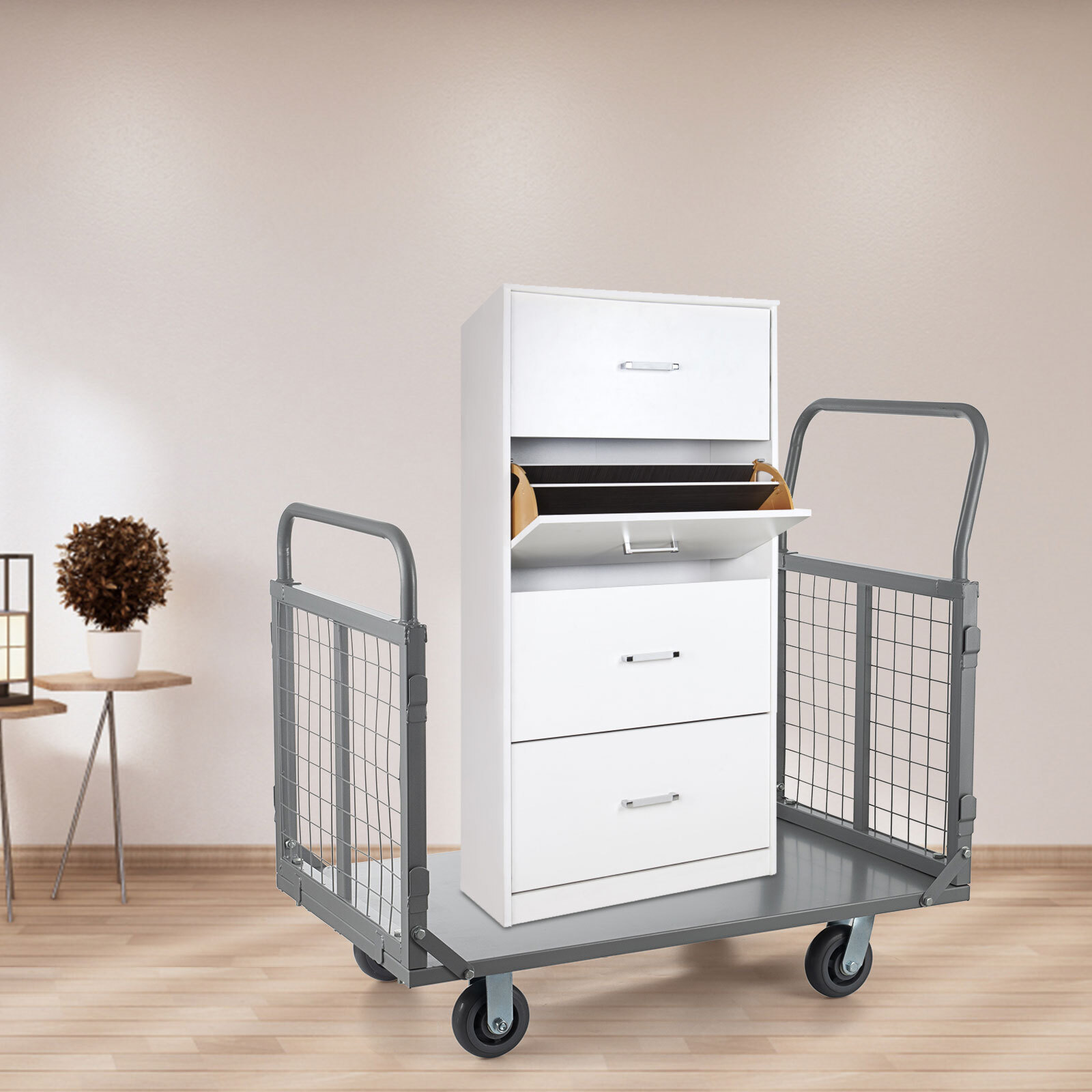 Platform Truck Cart w/ Cage 2000LBS Capacity Folding Hand Truck Dolly