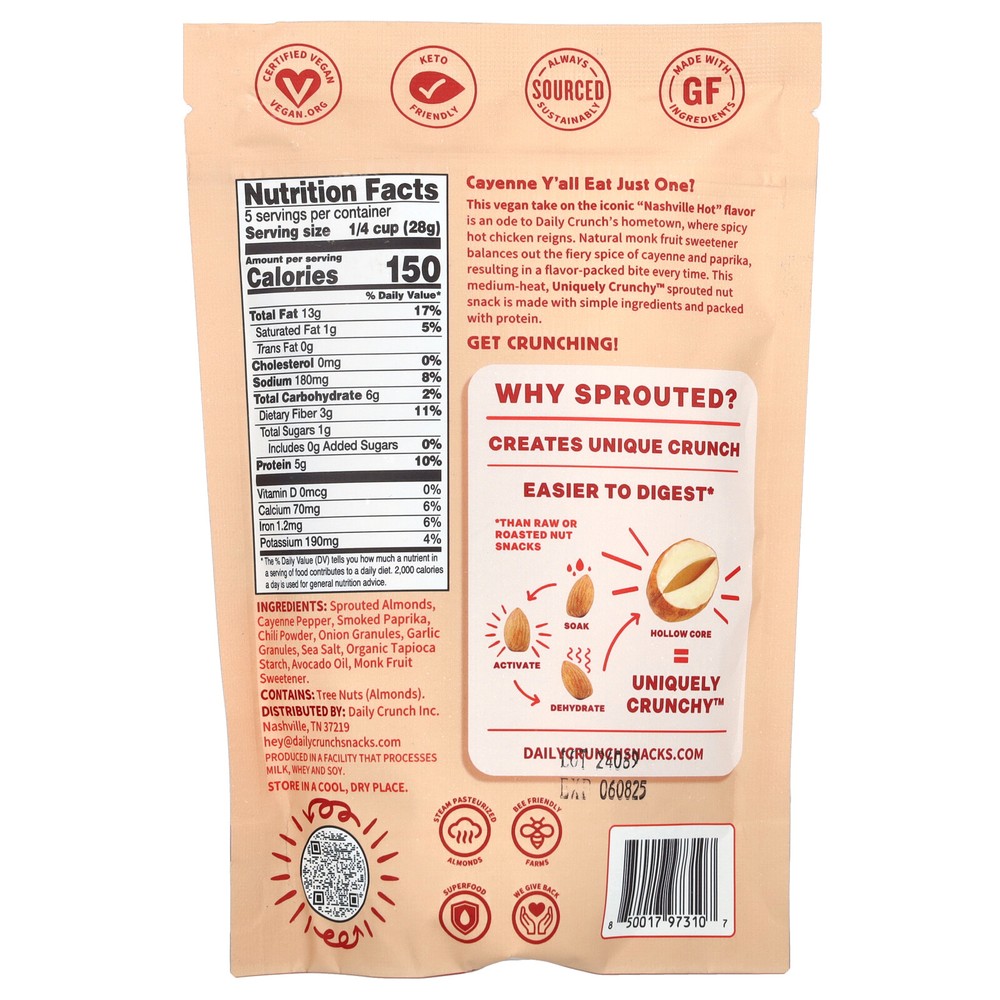 Sprouted Almonds, Nashville Hot, 5 oz (141 g)