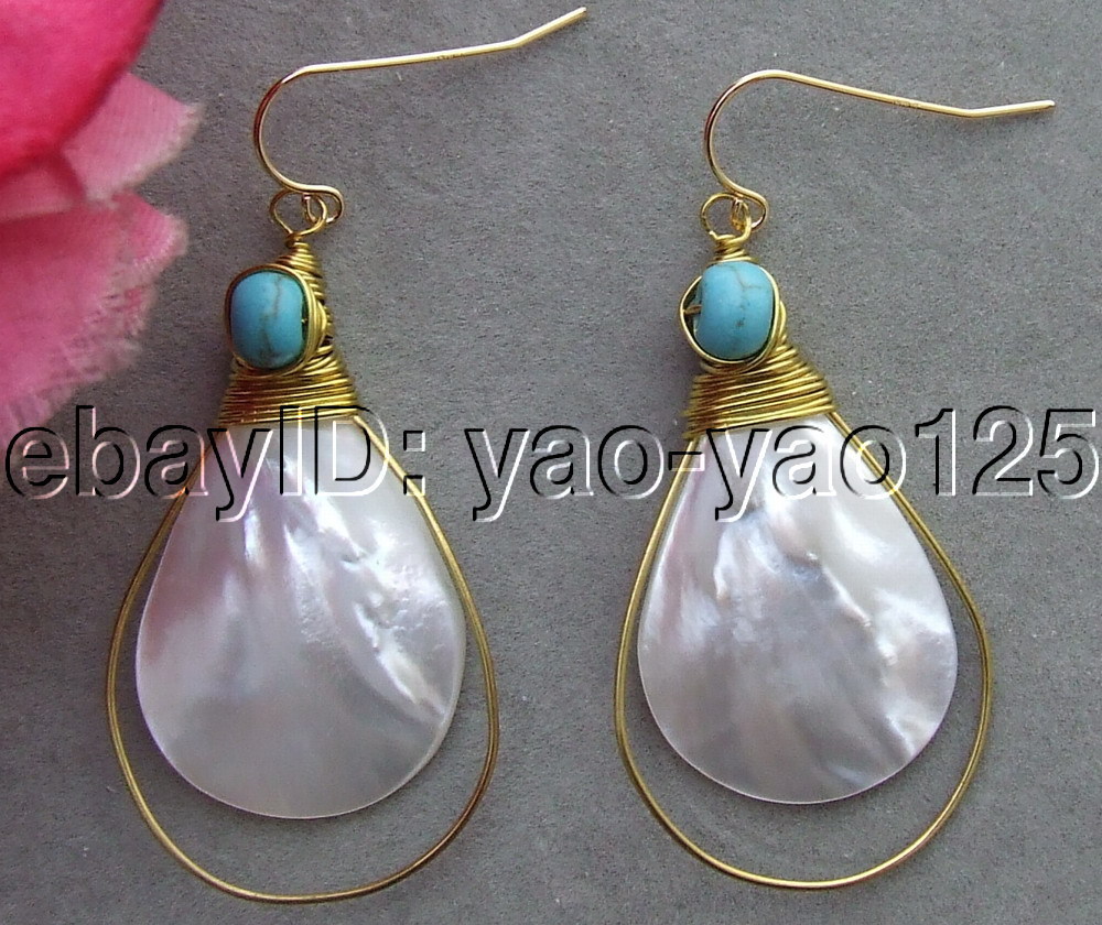 White Shell Blue Turquoise Earrings