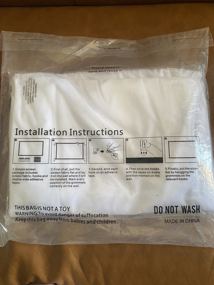 Simple Projection Screen 100 in 16:9 - includes fabric, hooks, adhesive