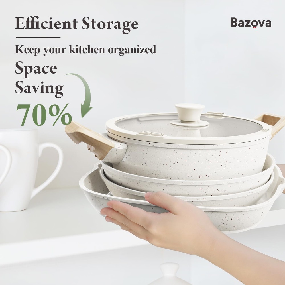 19pc Nonstick Ceramic Pots & Pans Set Removable Handle Space Saving Cookware New