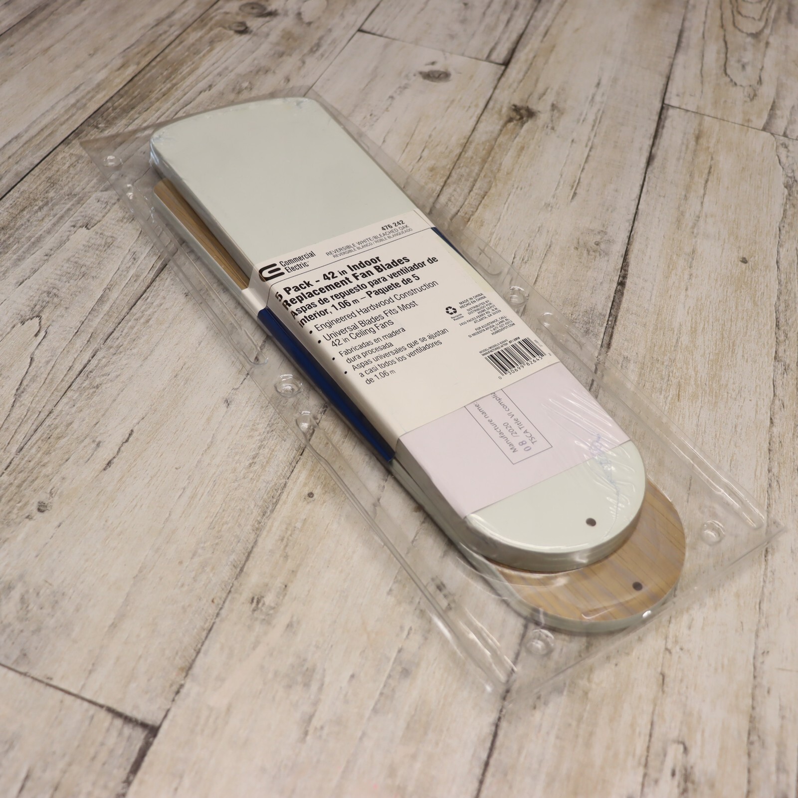 5 Pack- 42 Inch Ceiling Fan Blades Replacement, Reversible White / Bleached Oak