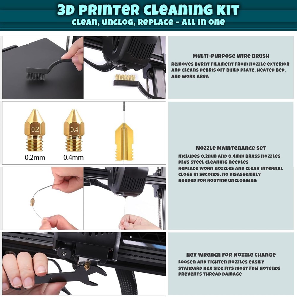 3D Printer Tool Kit Accessories - 58 Pcs Solve 99% Print Failures Clean Maint...