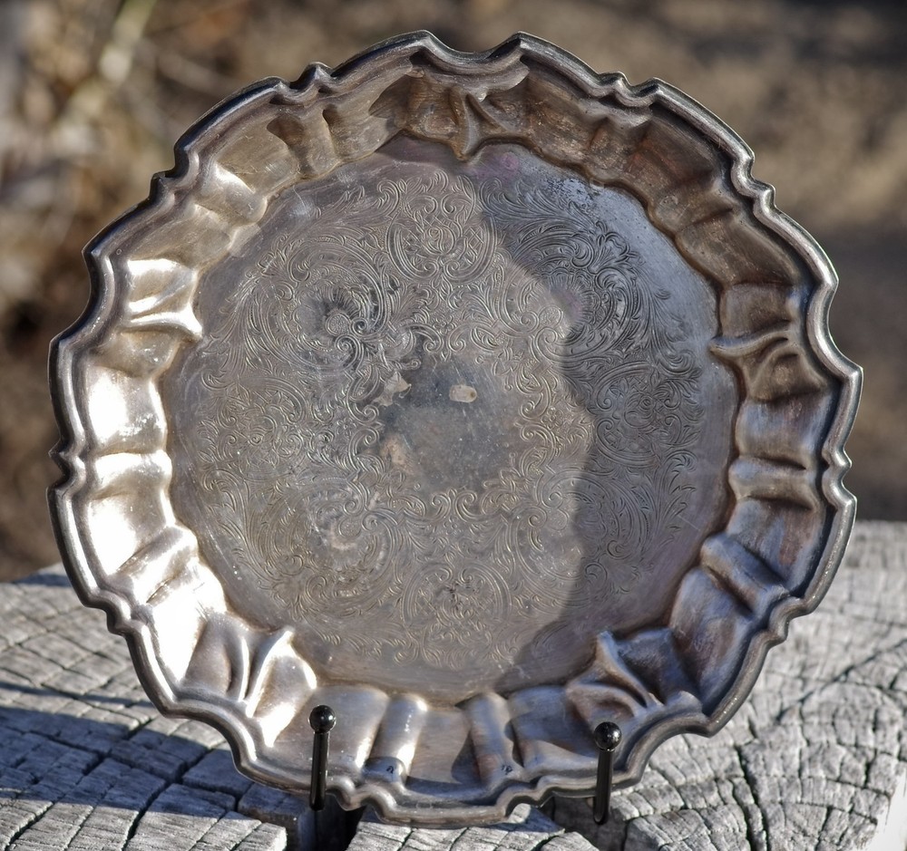 VINTAGE Silver Plate SCALLOPED TRAY 8" by Wallace Made in USA c.1950's