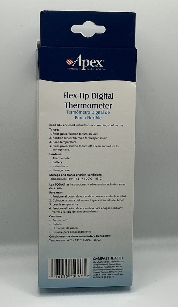 Apex Flex-Tip Digital Beeper Thermometer Clinically Accurate Automatic Shut-Off