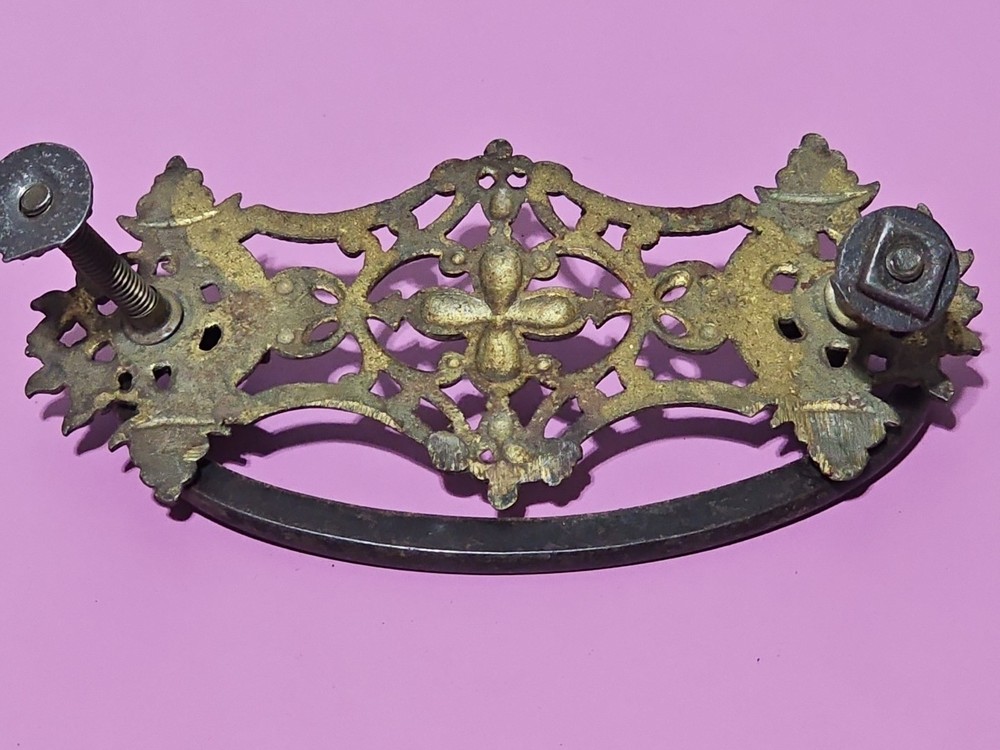 Beautiful Antique Victorian Era Brass Drawer Pulls, KB Co Knobs, Key Back Plates