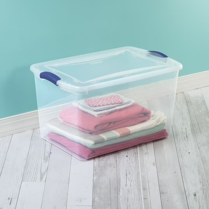 (2 pack) Sterilite 66 Quart Large Latching Storage Bin, Clear Plastic Storage Co