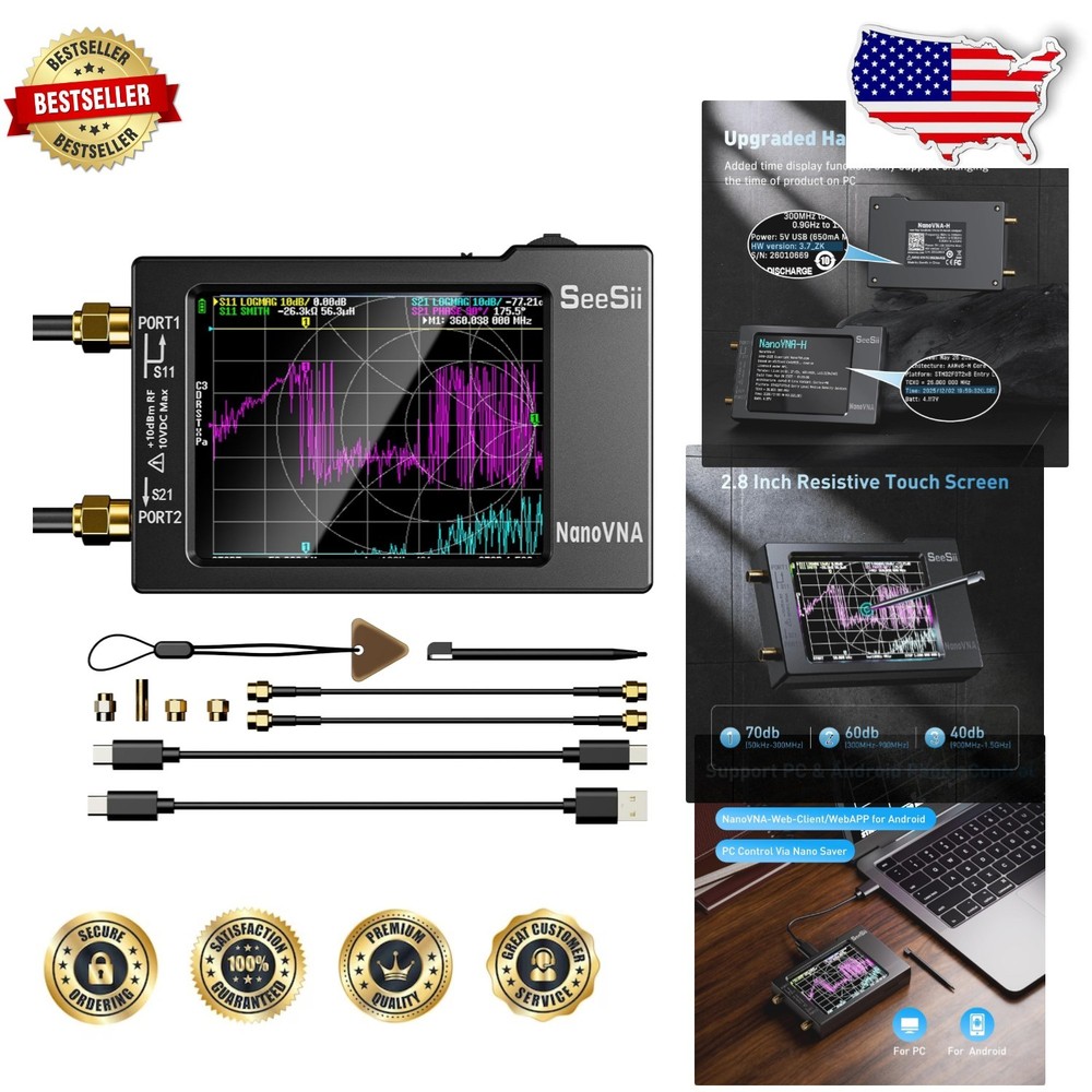 Mini Vector Network Analyzer HW3.7: 9KHz-1.5GHz, SWR, Phase, Delay, Touchscreen