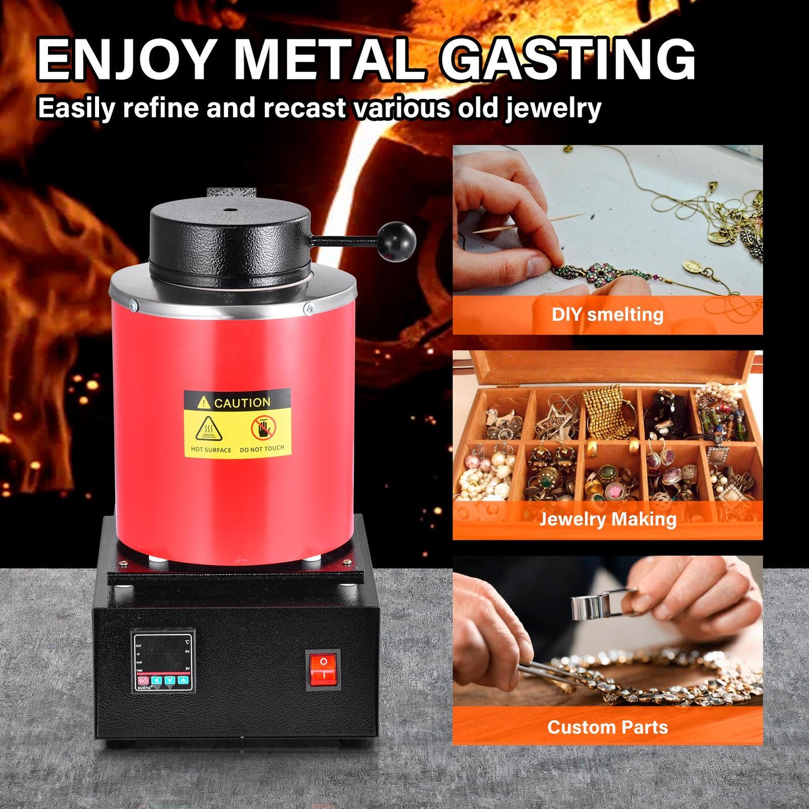 1500W Electric Gold Melting Furnace Digital Smelting Furnace W/3KG Crucibles
