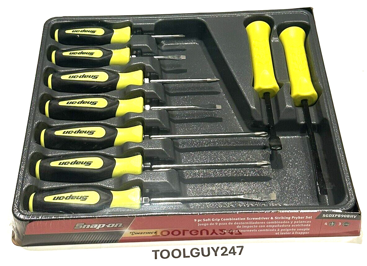 SNAP ON SGDXPB90B HV 9Pc HI-VIZ Soft Grip Screwdriver Striking Prybar Set NEW