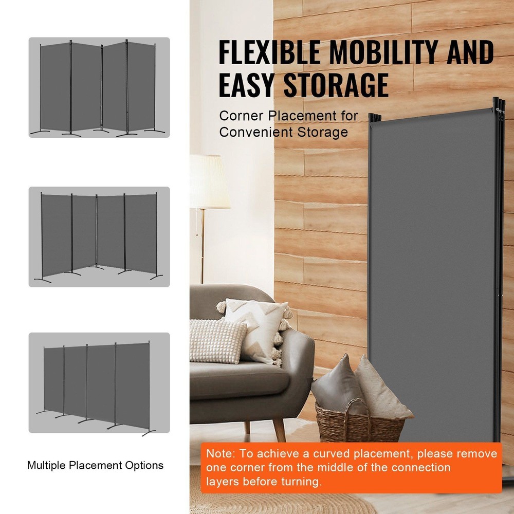 Home Office Room Divider 4 Panel 3464x1840mm Quick Setup Frame Grey