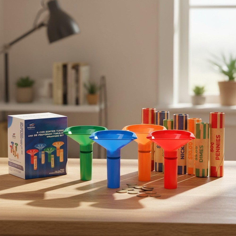 28 Coin Wrappers + 4 Color-Coded Tubes for Efficient Coin Sorting - Value Pack