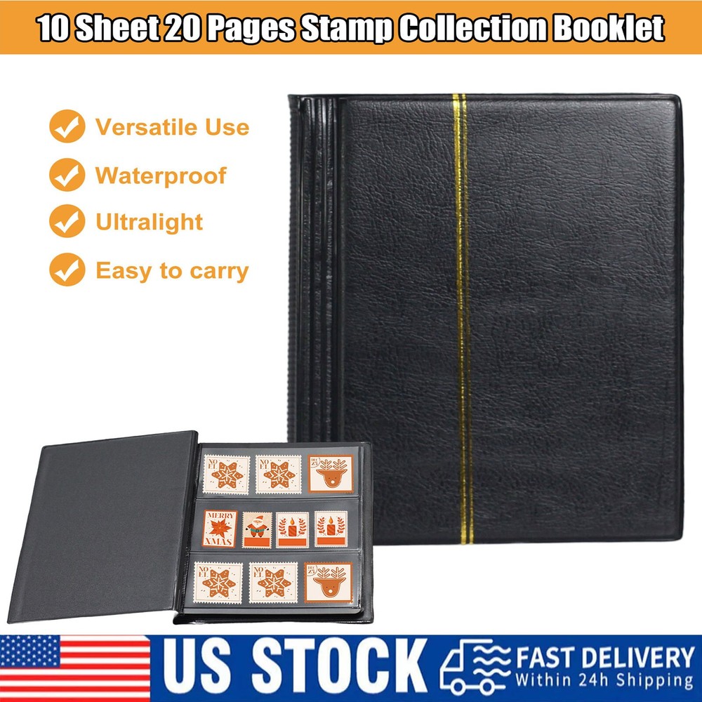 Stamp Collecting Album, 3 Rows Pockets Stamp Book for Collectors, 10 Sheets