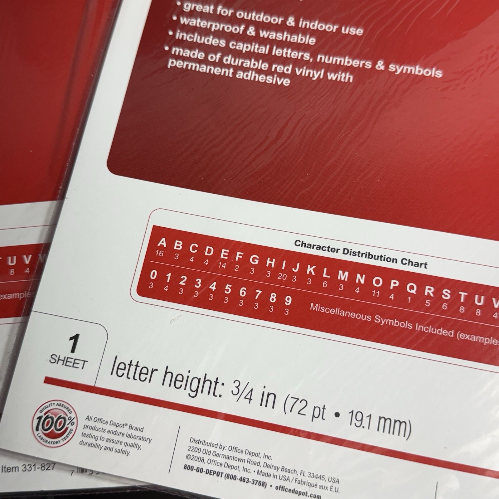 Lot of 4 Office Depot Adhesive Letters & Numbers, Symbols 3/4-Inch RED 72 PIECES