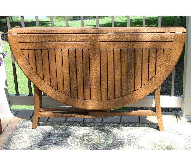 Round Eucalyptus Folding Table Outdoor Patio Deck Pool Side Dining Wood Serving