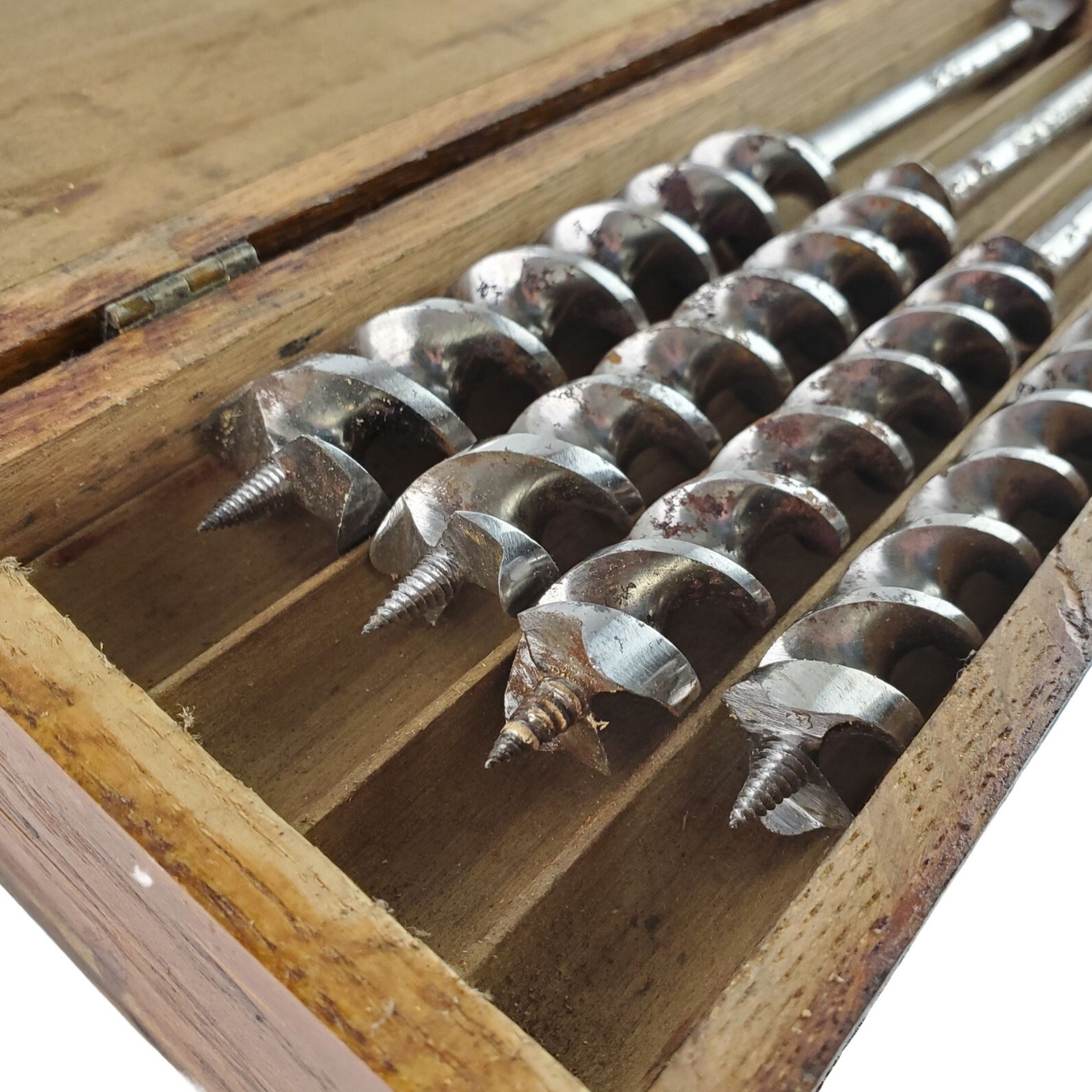 Antique Original Russell Jennings Spur Auger Bit Set In Original 3-tier Box