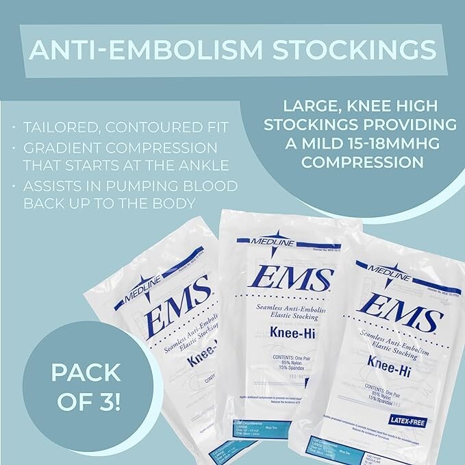 EMS Knee-High Anti-Embolism Stockings, Large, Regular, 3/Pack