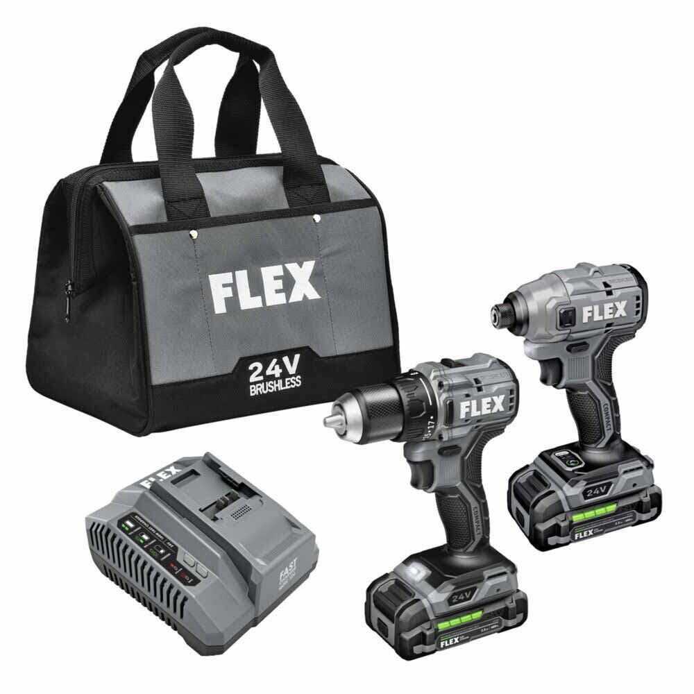 Flex FXM205-2A 24V Compact Drill Driver and Compact Impact Driver 4-Combo Kit