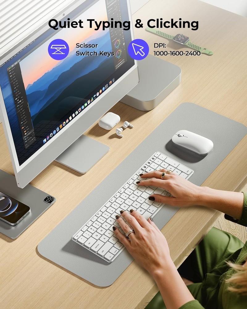 Seenda Bluetooth Keyboard & Mouse Combo Rechargeable Slim Wireless for Mac White