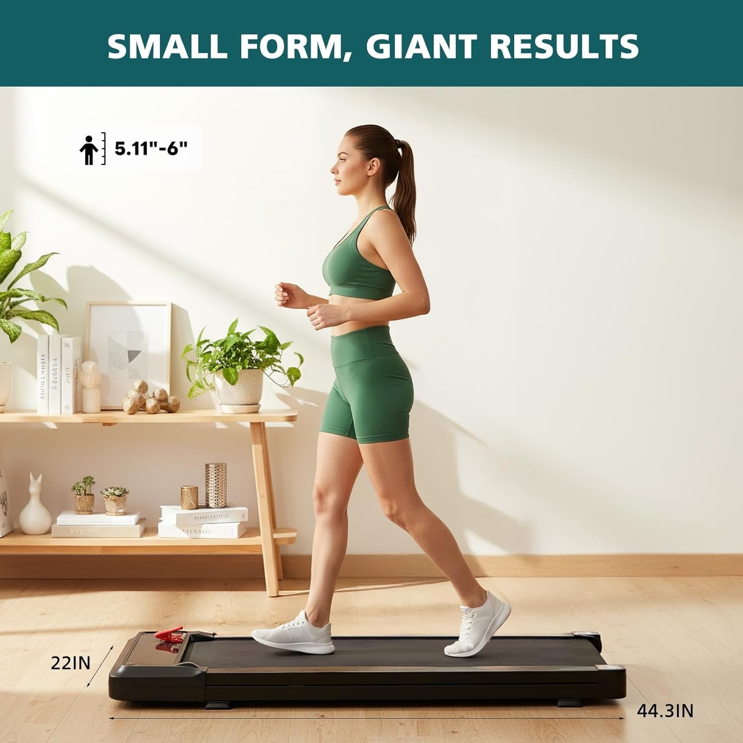 Smug Compact Armless Treadmill, Space Saving Design for Home & Office, Quiet Und