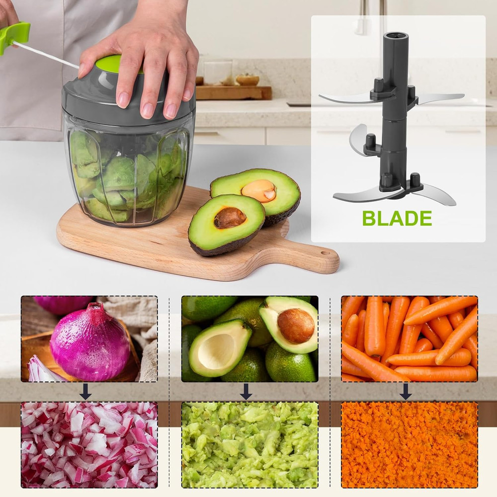 Manual Food Processor Vegetable Chopper, Portable Hand Pull String Garlic Mincer