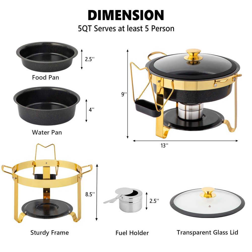 4-Pack 5QT Chafing Dish Set, Maifanite Stone Coated Buffet Warmers Stackable