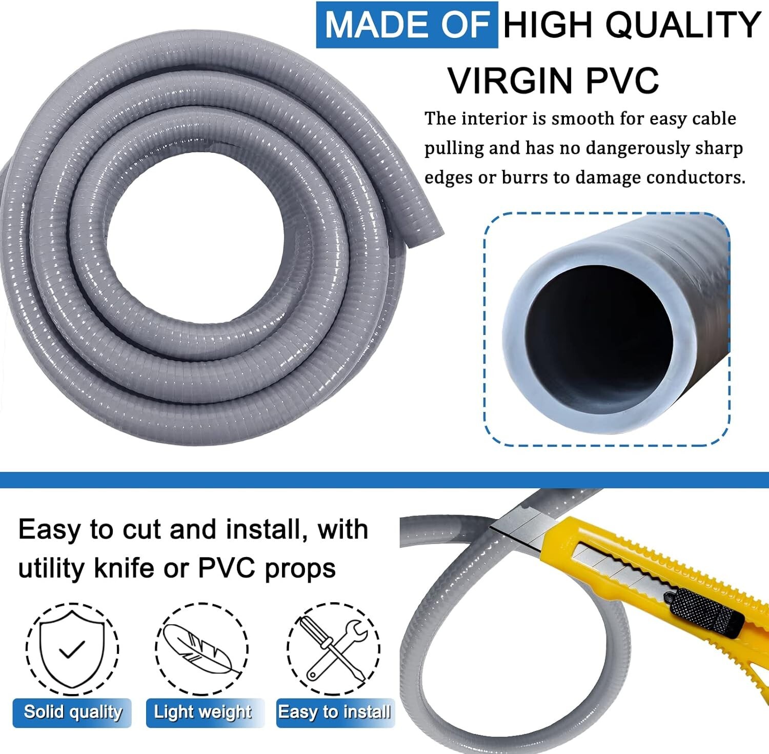 3/4" Dia Liquid Tight Conduit 50 FT,Flexible Non-Metallic PVC Conduit 3/4 Waterp
