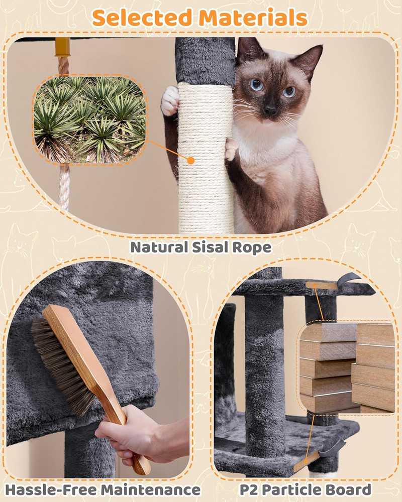 Deluxe 63" Multi-Level Cat Tree with Scratching Posts, Condo, and Hammock