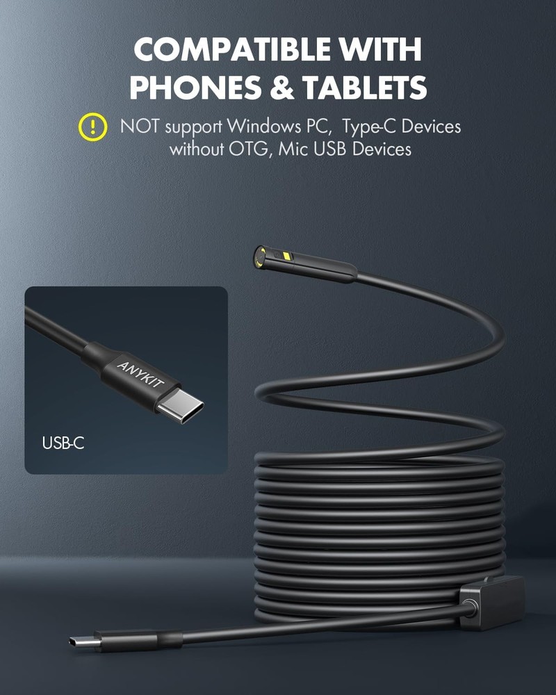 Dual Lens Endoscope Camera With Adjustable Lights Type C Borescope For Sewer Ip6