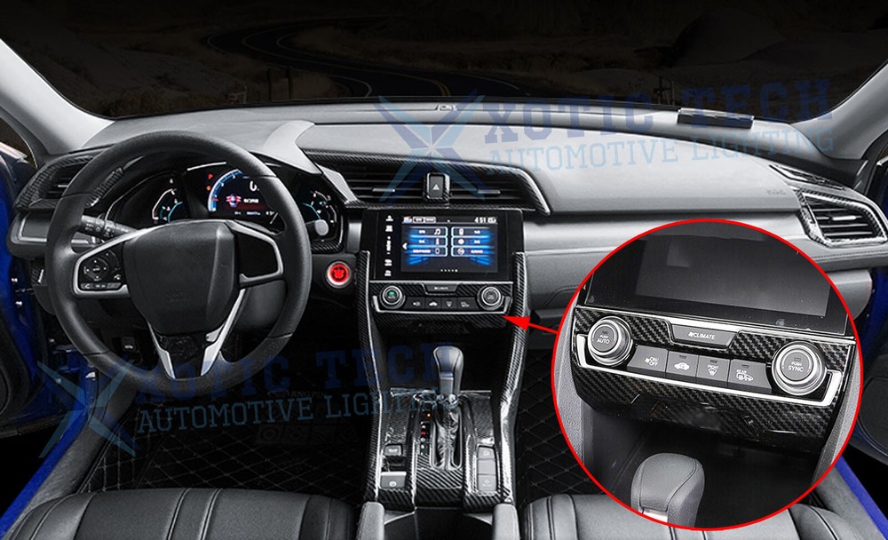 Carbon Fiber Central Console AC Switch Panel Cover Trim For Honda Civic 2016-21
