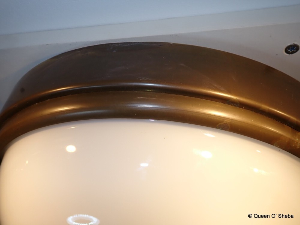 Opaline Bronze Light Ceiling Art Deco Large Round Full Moon