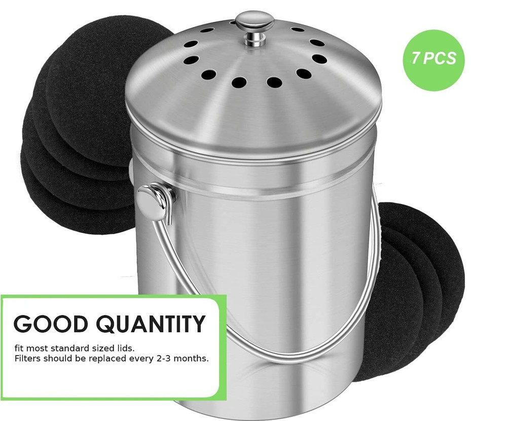7 Pack Compost Bin Charcoal Filters Round Indoor Kitchen Compost Bucket Activate